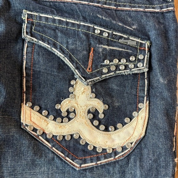 Laguna Beach Jean Co Dark Blue Flare Jeans Embroidered Skull Button USA 42x36